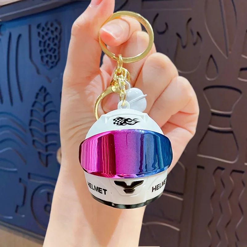 Cool Light-up Motorcycle Helmet Keychain with Light 3D Mini Helmet Key Chain for Bags, Keys, Night Warning Light