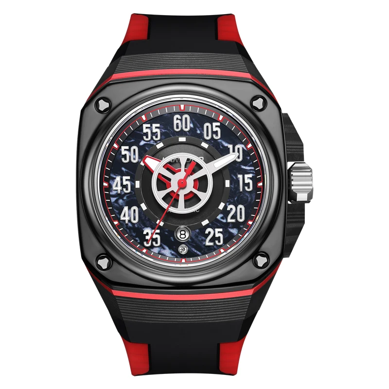 HANBORO-Reloj Automático para hombre, reloj de pulsera mecánico cuadrado de 44mm, resistente al agua hasta 50m, zafiro luminoso Miyota 8215, caja de fibra de carbono