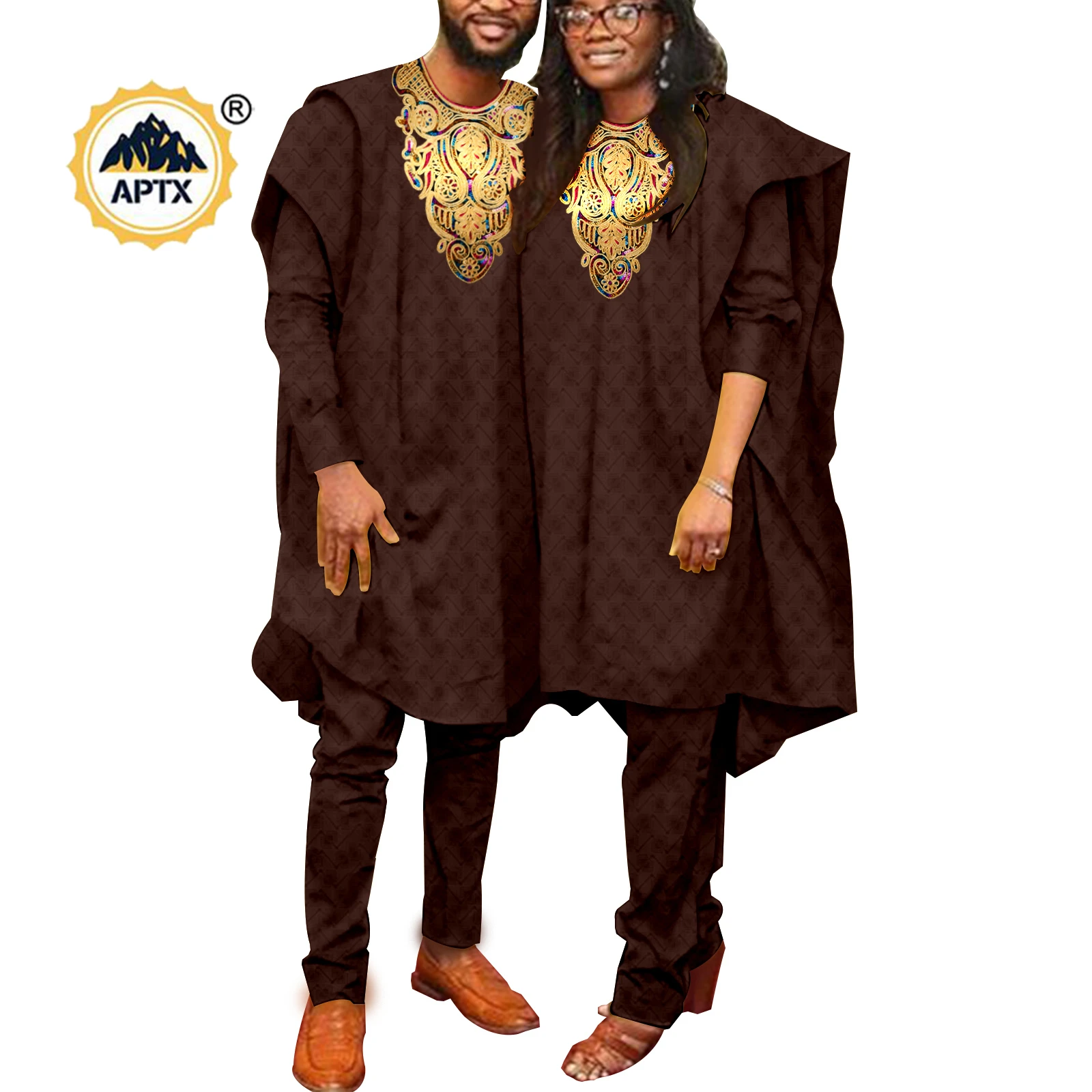 African Couples Clothes Bazin Riche Kaftan Women and Men 3 Pieces Set Vest + Shirts + Pants Ankara Gown Couple Outfit Y22C063