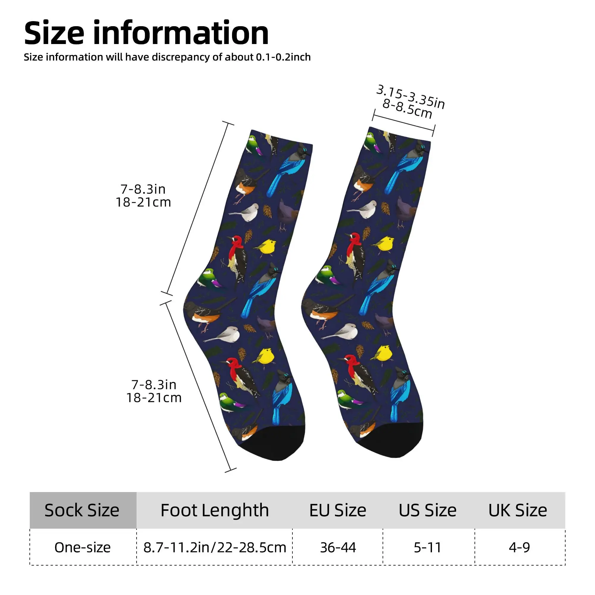 1pc Birds Printed Men's Socks  Novelty Hip Hop Harajuku Pattern Crew Sock Casual Gift