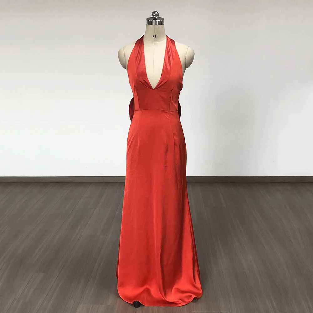 Red Color Women Sexy Halter Off the Shoulder Backless Bow Bodycon Floor-Length Dress Celebrate Wedding Party Celebrate Vestido