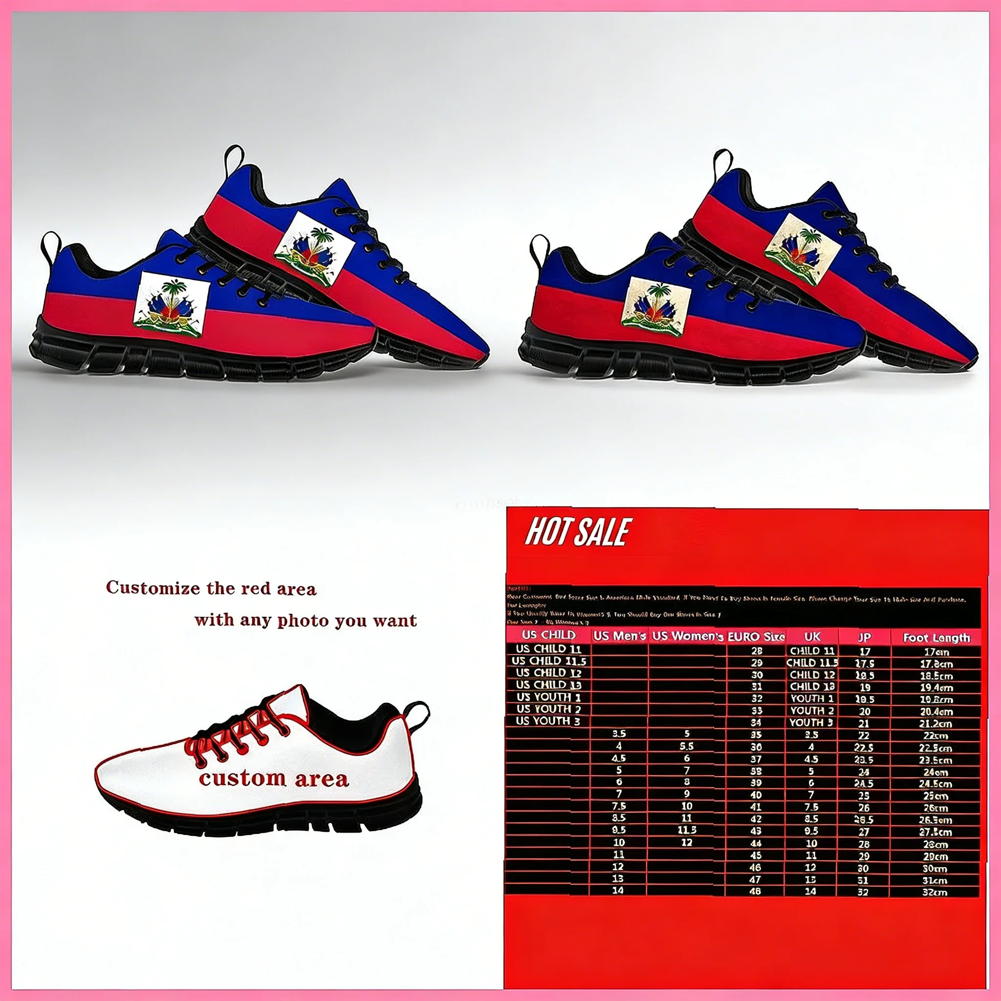 

Кроссовки с флагом Гаити на заказ, удобные прогулочные кроссовки с эластичными шнурками для мужчин, женщин и пар