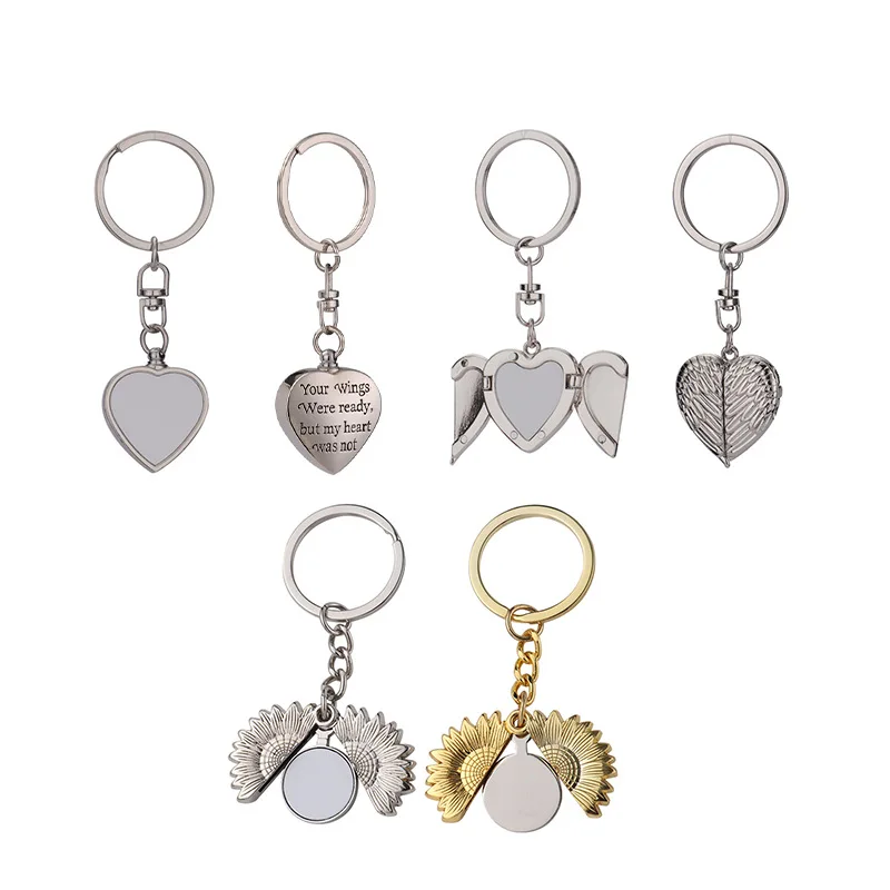 10pcs Sublimation Keychain Sunflower Keychain DIY Blank Angel Wing Keyring For Heat Transfer Print Logo Photo