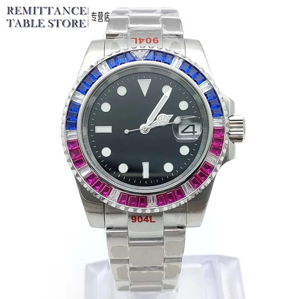 New 40mm Diamond Bezel Men\'s Mechanical Watch Waterproof Sapphire Glass Automatic Watch Japan NH35 Stainless Steel Watch