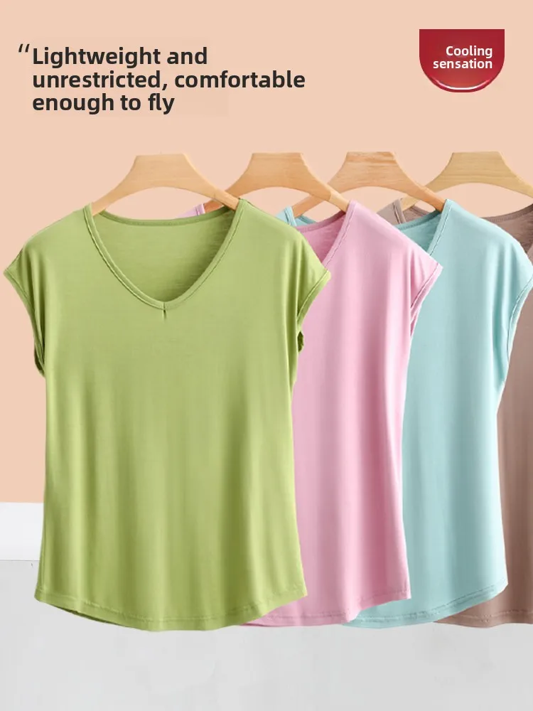 Modal Sleeveless Thin T-Shirt Women Summer New V-neck  Color Loose Fit Elastic Versatile Base Shirt Large Size Casual Style