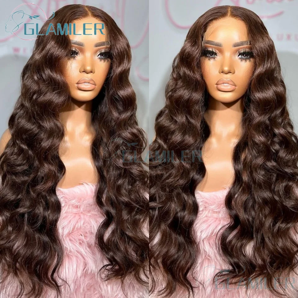 Full 200% Density Long Body Wave Glueless Silk Top Human Hair Wigs Pre Plucked Dark Brown #2 Colored 13x6/360 Lace Frontal Wigs