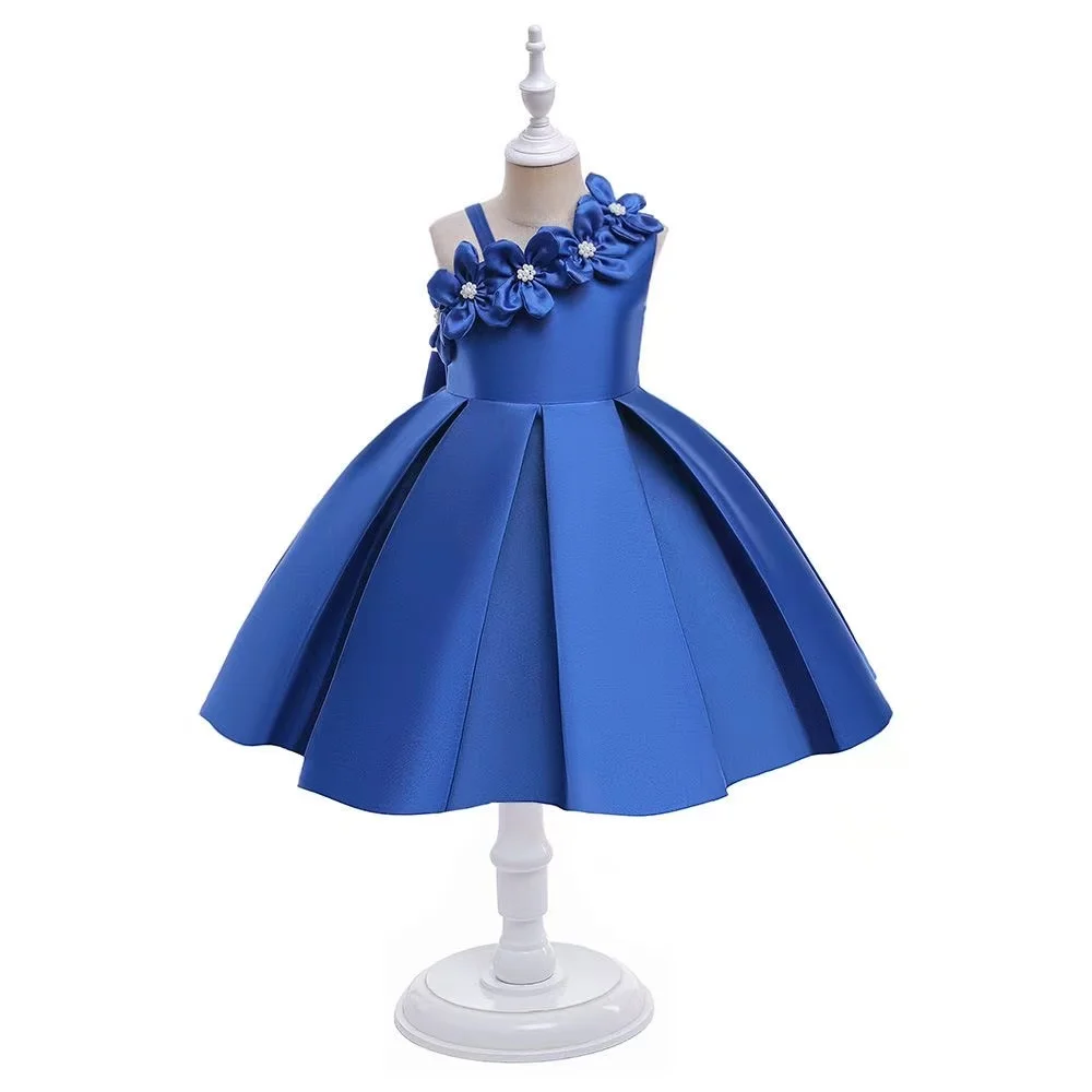 Girls' Dress Big Children's Slanted Shoulder Flower Fluffy Princess Dress Children's Piano Performance Costume