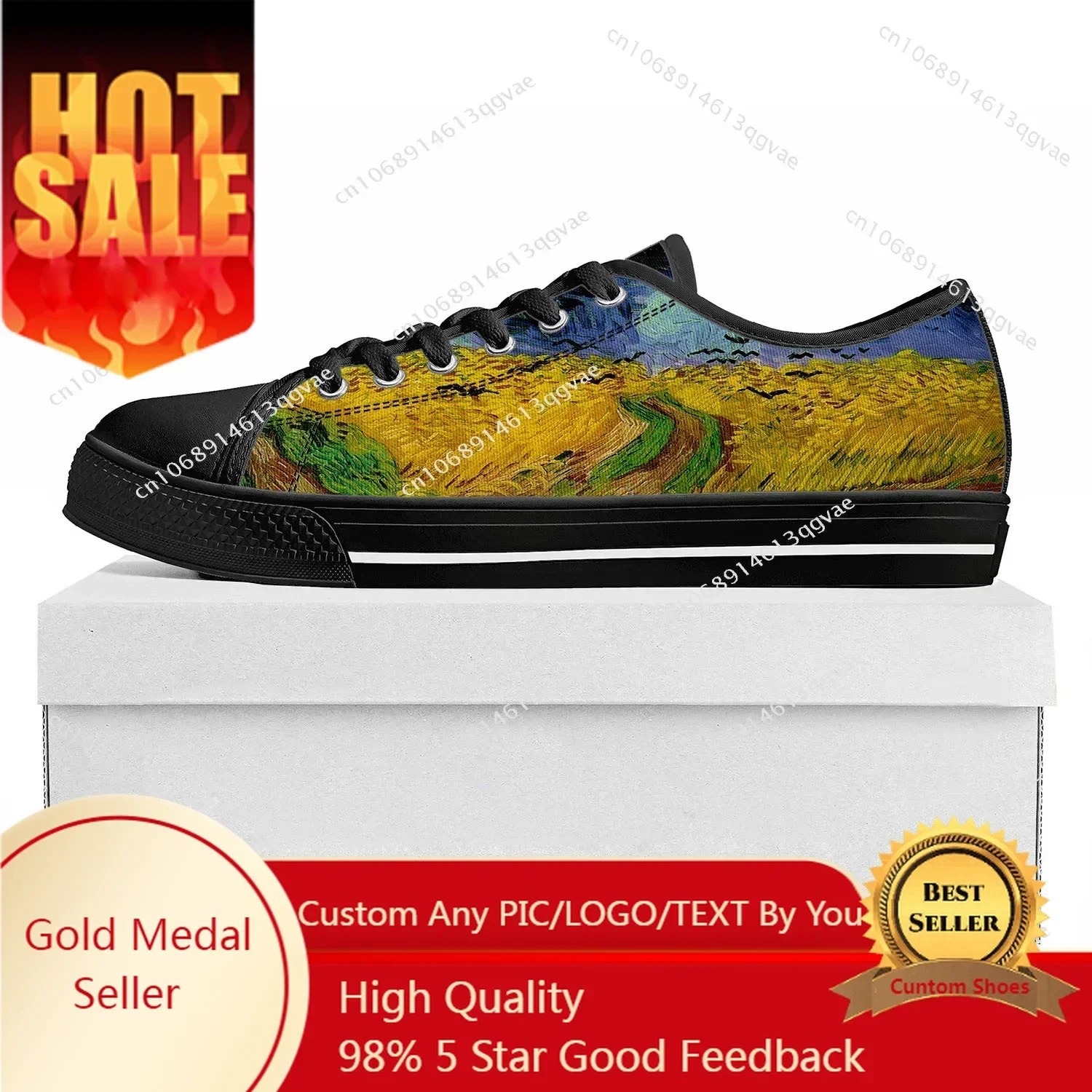 Van Gogh Oil Painting Rye Crows Low Top High Quality Sports Shoes Men Ladies Teenagers Canvas Shoes Couple Custom Shoes