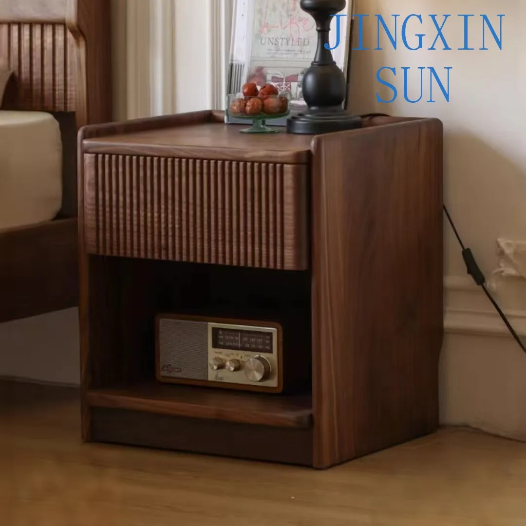 Black Walnut Bedside Table Bedroom Shelf Premium White Oak Locker