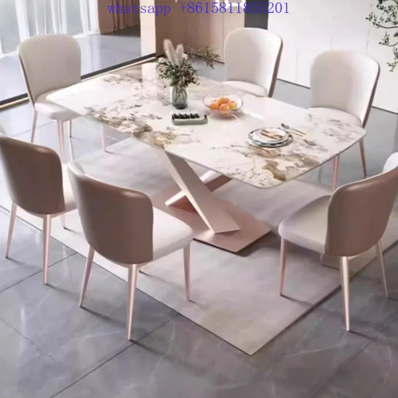 

Nordic white pattern waterproof dining table chair corner luxury dining table foldable living room furniture mesa de comedor