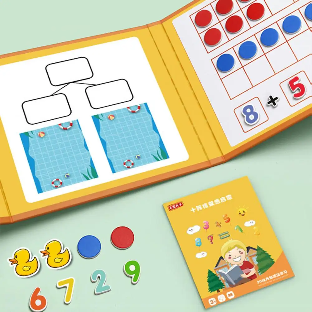 Buku kerja matematika magnetik anak, buku magnetik, Set papan Puzzle matematika magnetik pendidikan untuk anak-anak, pengurangan tambahan untuk anak laki-laki