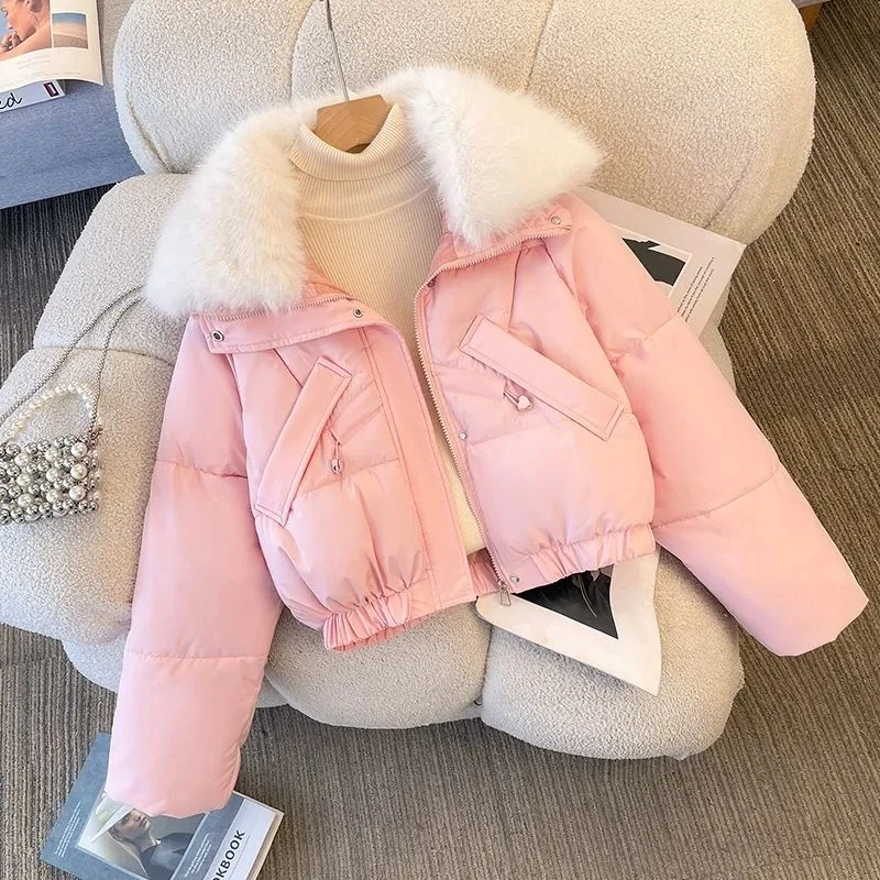 Women's Short Fur collar Cotton Jacket 2025 Autumn Winter New Fashion Thicken Cold proof Coat Lady Warm Zipper Basic Jackets Top