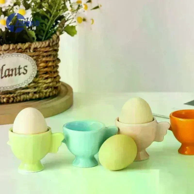 Egg Cup Heightened Base Solid Color Non-Slip Handle Good Grip Makeup Sponge Holder Mini Breakfast Ceramic Egg Holder Dining Room view 2