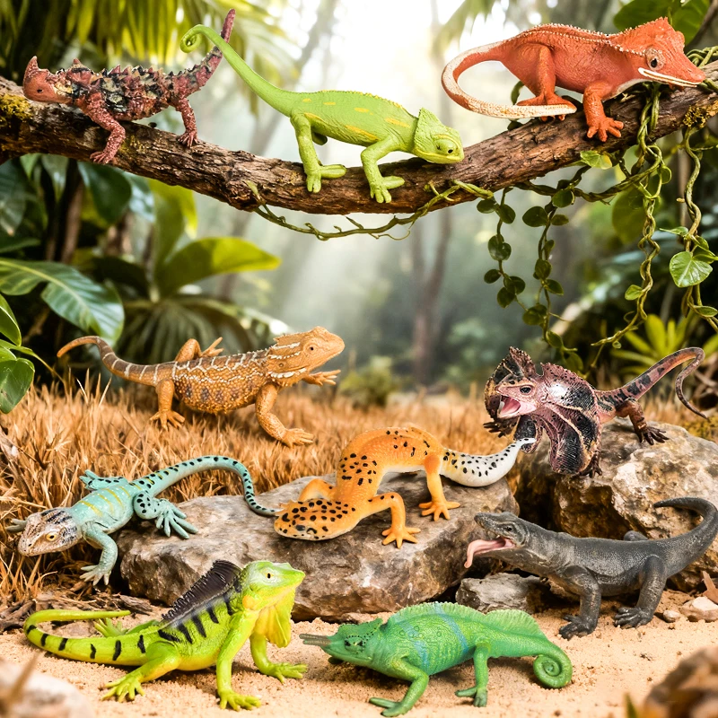 Oenux 爬虫類動物野生カメレオントカゲグリーンリグアナトゲ悪魔アクションフィギュアモデル置物教育玩具子供のためのギフト