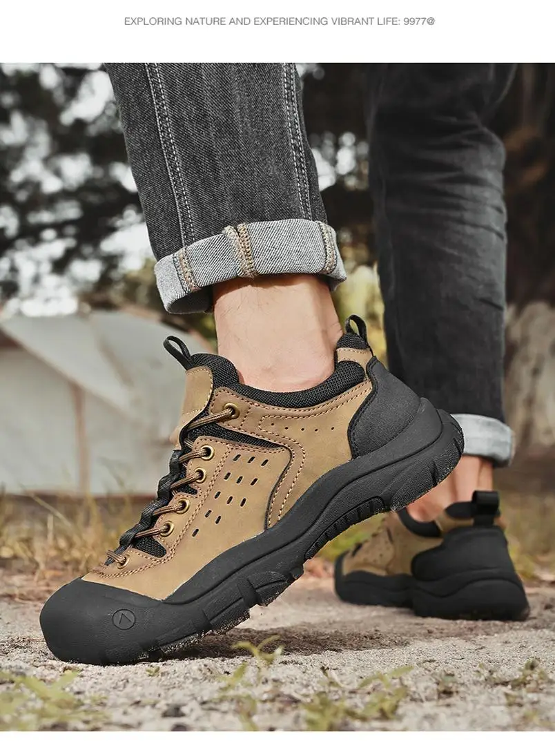 

Мужские повседневные походные ботинки из натуральной кожи для скалолазания, нескользящие повседневные походные ботинки с низким верхом и впитывающей стелькой, резиновая подошва