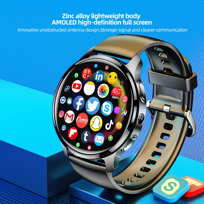 4G Android Smartwatch with AMOLED Screen WIFI Fuction Rotating Camera Support SIM Heart Rate Health Monitoring