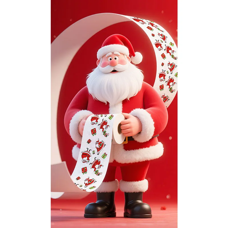 1 لفة من لفات ورق التواليت لعيد الميلاد - تصميمات عطلة رجل الثلج سانتا الرنة الاحتفالية، مع سطح أحمر وتصميم شجرة دائمة الخضرة #3