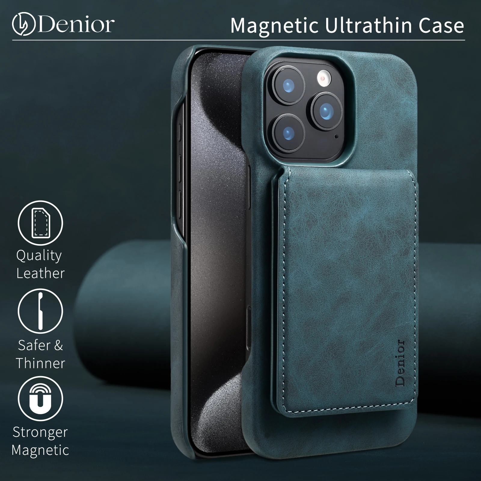 

Denior is suitable for iPhone 17Air/16/15Plus/14Pro/13ProMax retro PU leather magnetic detachable wireless charging phone case