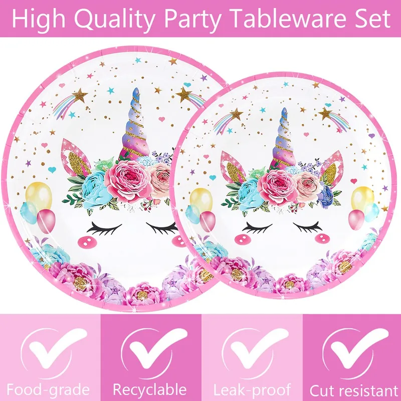 Unicorn Theme Party Disposable Tableware Unicorn Birthday Party Decorations Kids Baby Shower Girl Birthday Party Supplies