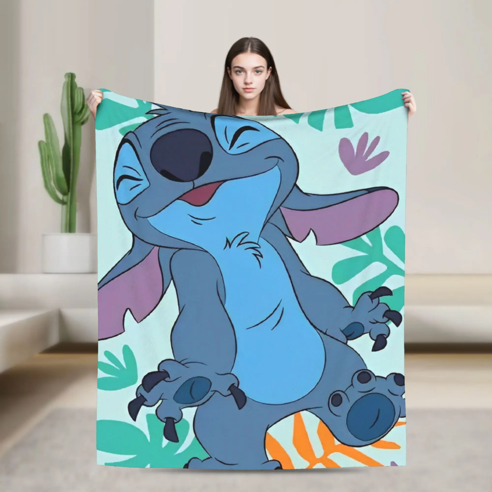 

Vibrant Stitch Blanket Cover Cute Cartoon Flannel Throw Blanket Bedding Couch Portable Lightweight Bedsprea
