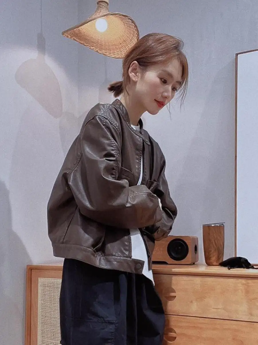 caramel-leather-jaet-ort-stand-collar-women's-faion-spring-outerwear-busin-sle-button-up-irt-coat-pin