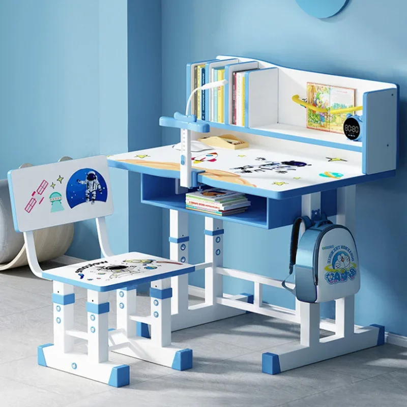 

Hot selling household elevating desks and chairs set children's cartoon bookcase combination desks and chairs