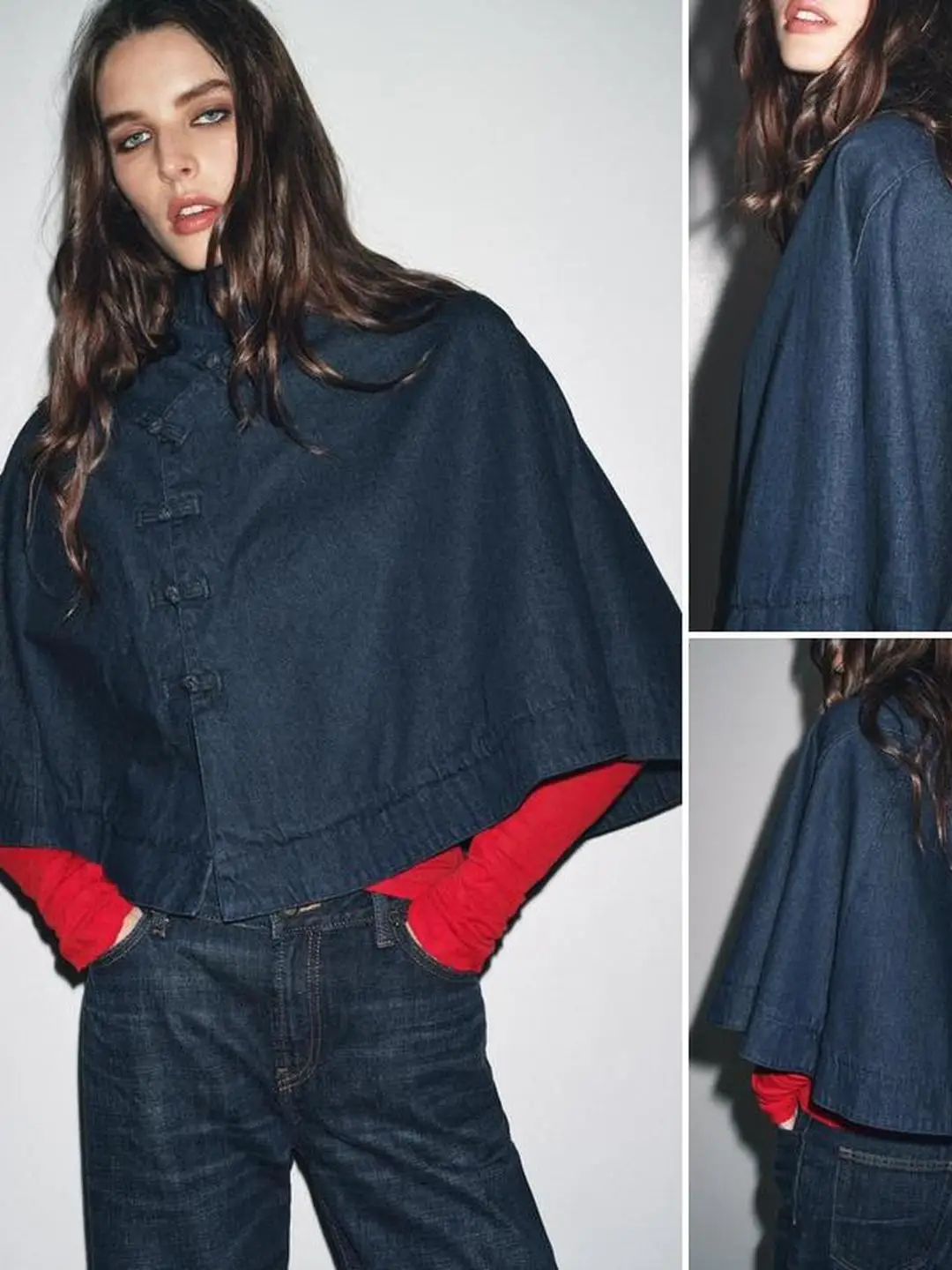 Faionable Loose High Collar Denim Rope Knot Decorated Cowl Ne Coat Autumn Winter Cleanfit Sle Women's Long Sve irt