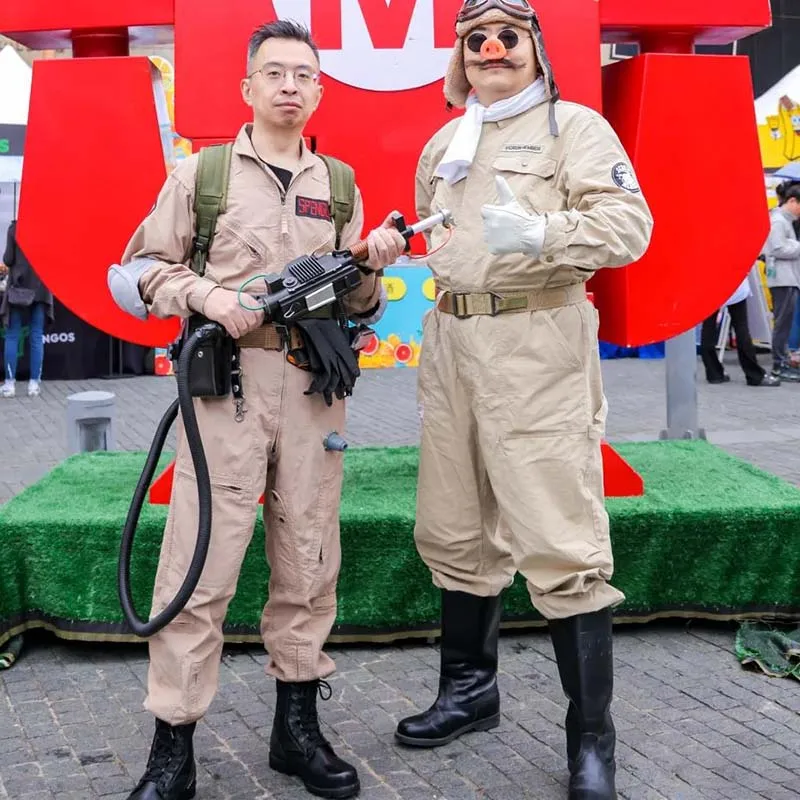 

Halloween Father Ghostbusters Costumes Themed Cosplay Halloween Uniform Jumpsuit with Bag Ideal Adults Full Set Dress Up