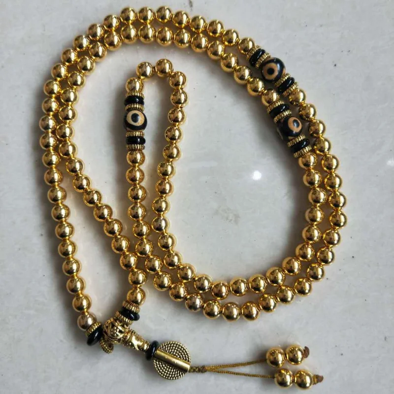 Vintage 108 Brass Round Necklace Bracelet Old Tibetan Style Buddhist Beads Fashionable Versatile