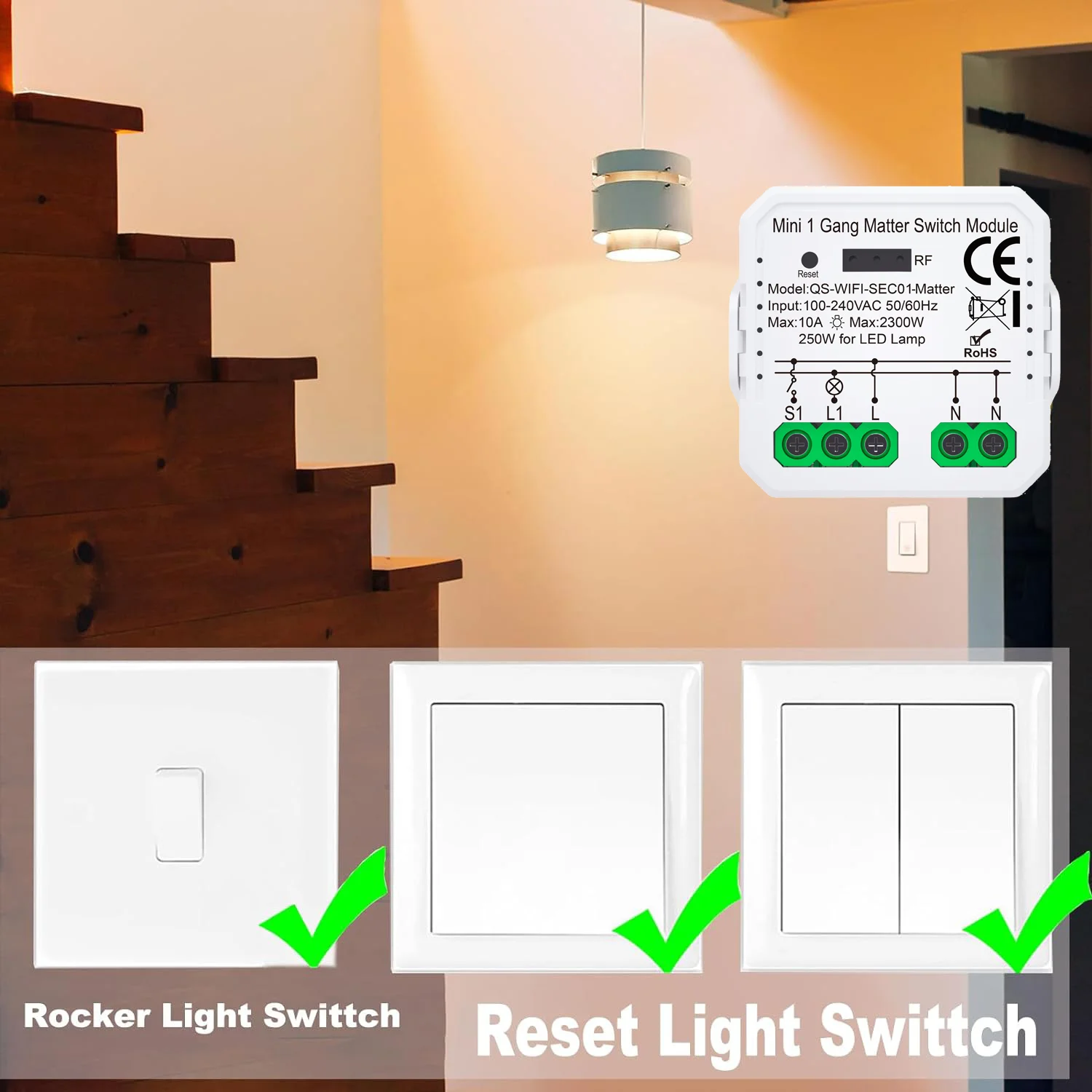 1/2/3CH Matter WiFi Smart Switch Smart Home Automation Relay Module Works with Homekit Siri Smartthings Alexa Google