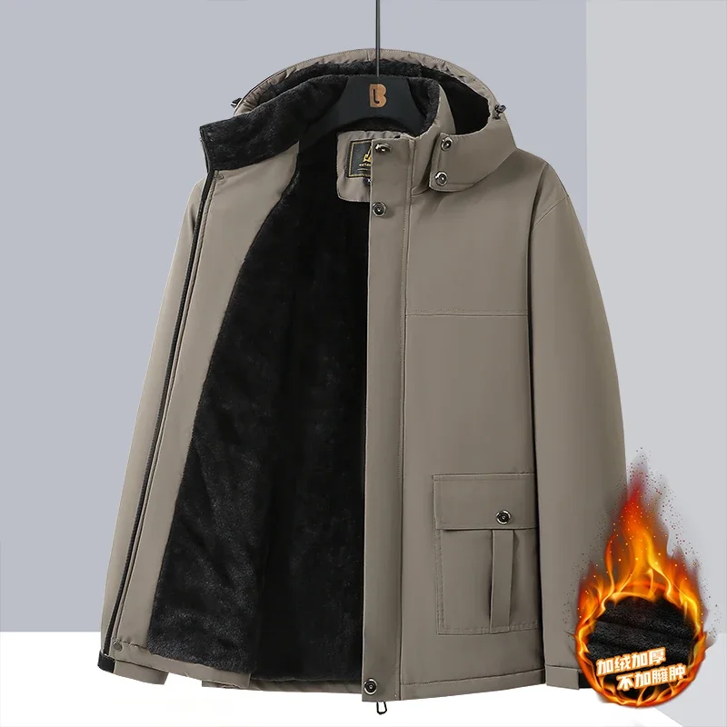 Big Size Winter Jacket Men Hooded Zip Up Padding Male Waterproof Padded Coat Fur Fleece-lined Warm Thick Windbreaker Plus 10XL