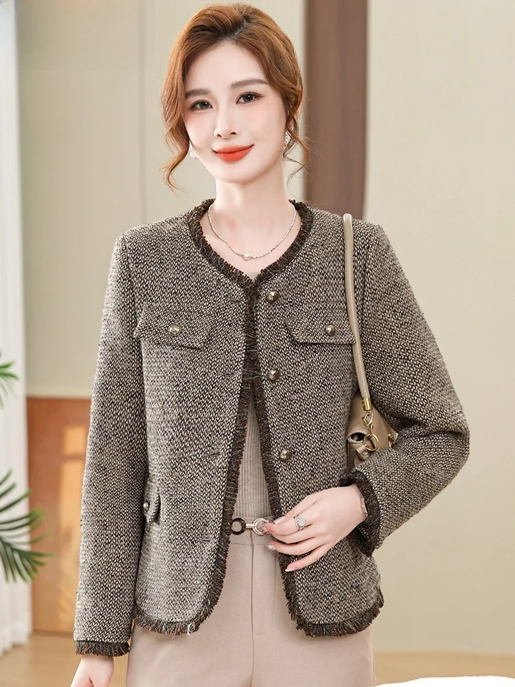 

Модный укороченный жакет в стиле французского шика для женщин среднего возраста, весна-осень 2024, новинка, большие размеры, топ для женщин среднего возраста