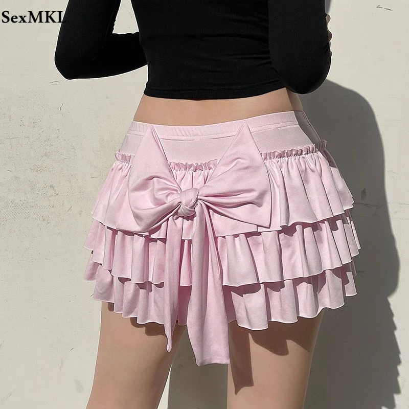 

Summer Ball Gown Kawaii Skirts Women 2024 Casual Korean Style Y2k Clothes Faldas Largas Bow Slim A Line Sexy Bodycon Mini Skirt