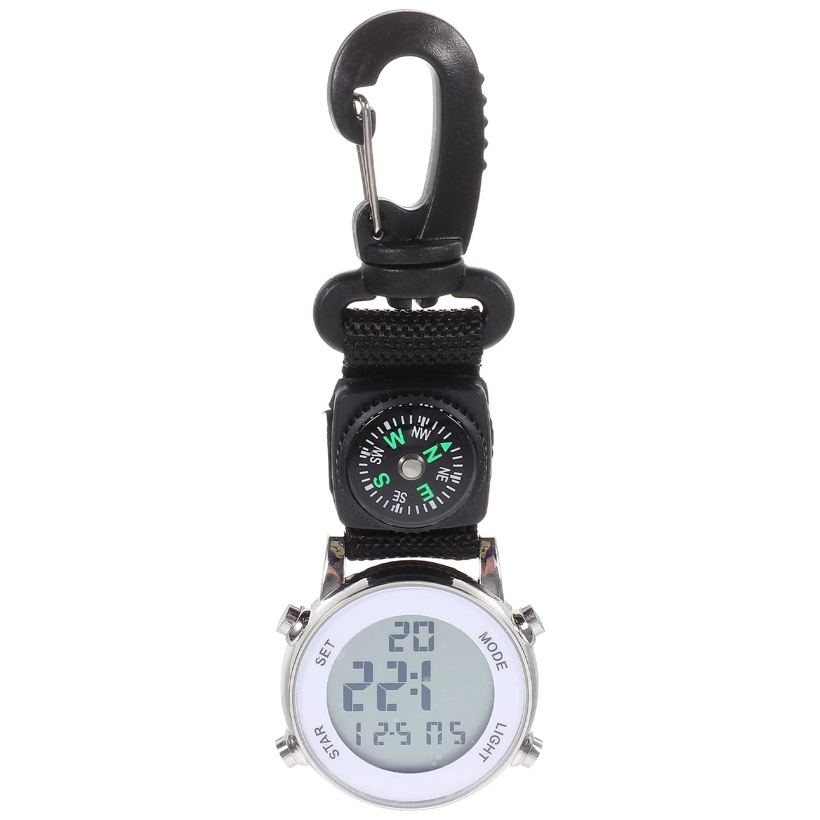 

Digital Watch Multi-function Wall Outdoor Pocket Electronic Watches for Men Carabiner Clip Silver Nylon Strap Hanging Nurse