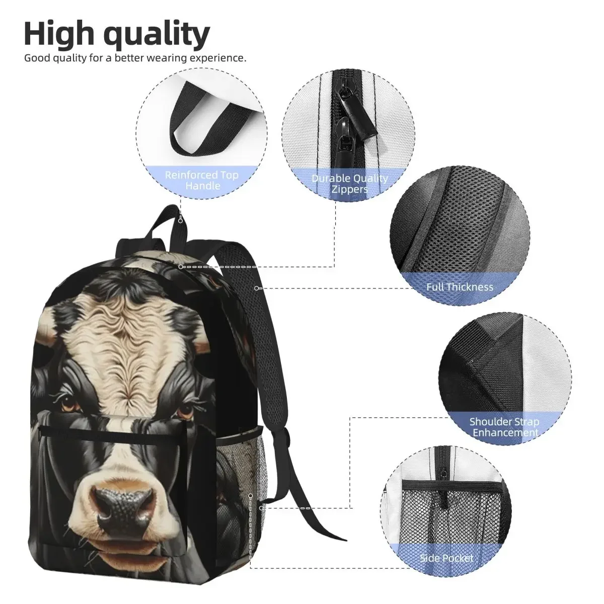 Cattle Realistic Oil Painting Print Backpack Boys Girls BookBag Kids School Bag Laptop Shoulder Bags for Men Women