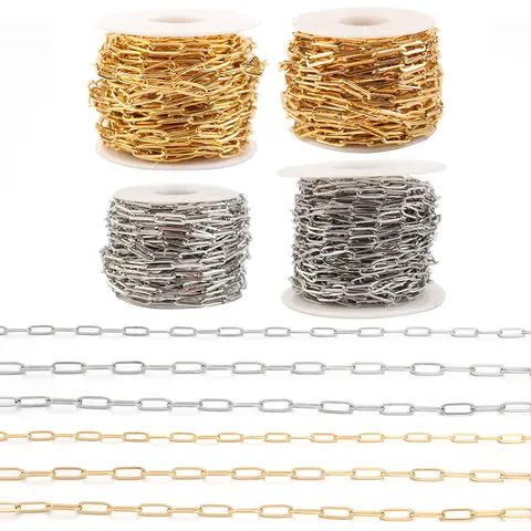 1Meter Stainless Steel Chains Paper Clip Shape Bulk Chains Gold Steel Color Link Chains For Jewelry Making DIY Necklace Bracelet