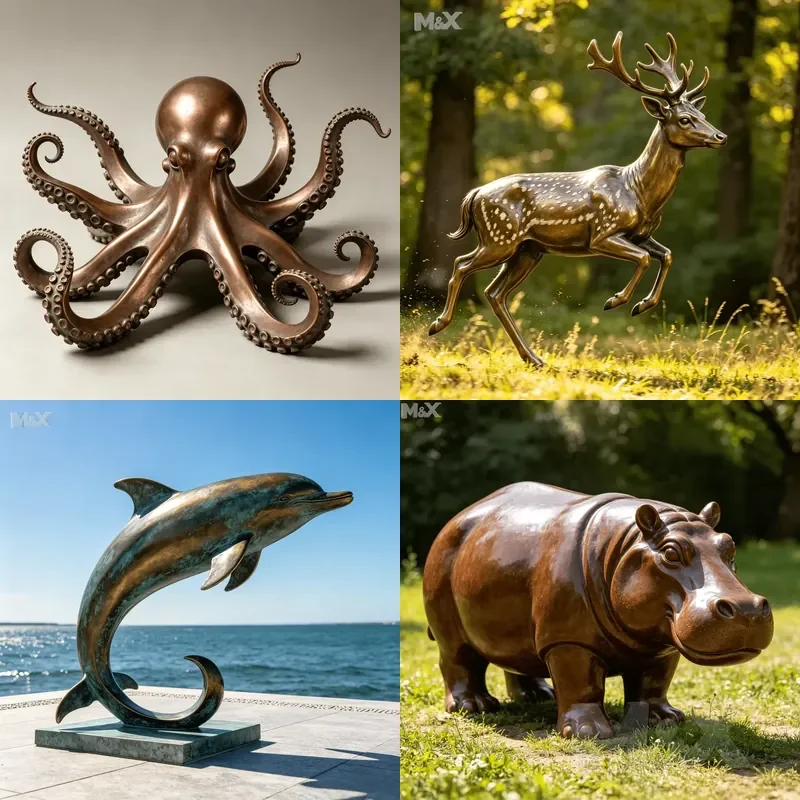 Antique Bronze Octopus Sculpture Realistic Metal Sea Creature Statue Hand Cast Copper Octopus Ornament