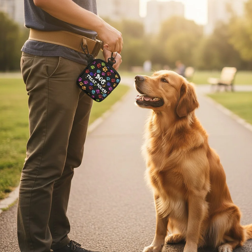 Dog Training Treat Pouch with Zipper Closure Portable Polyester Pet Snack Bag Outdoor Activities and Walks Dog Owners Trainers
