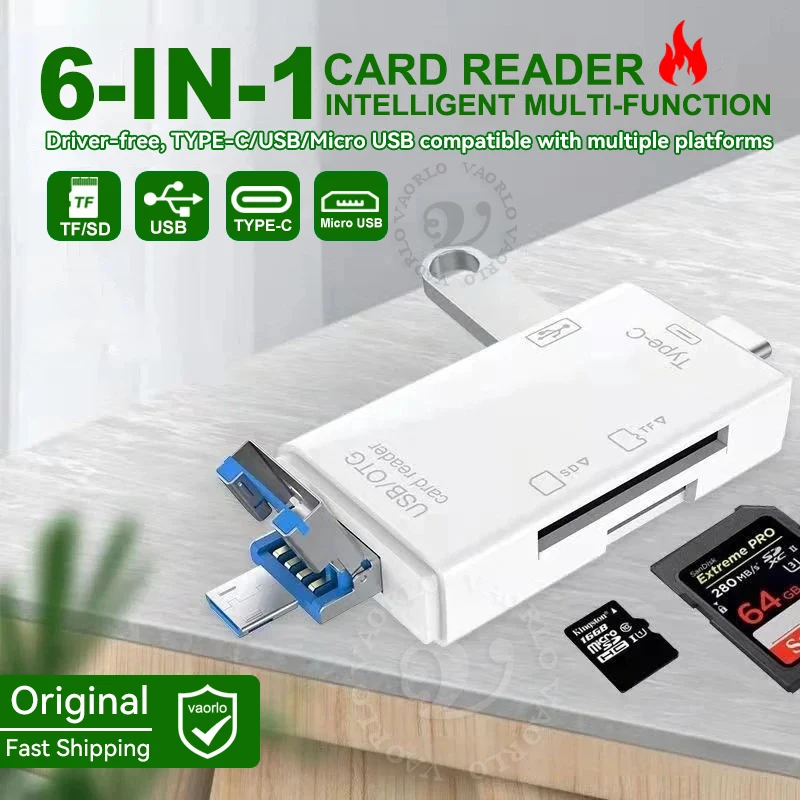 OTG Type C SD TF Card Reader 6 in 1 USB 3.0 Micro USB Flash Drive Adapter 5Gbps High Speed Transfer Multifunctional Card Reader