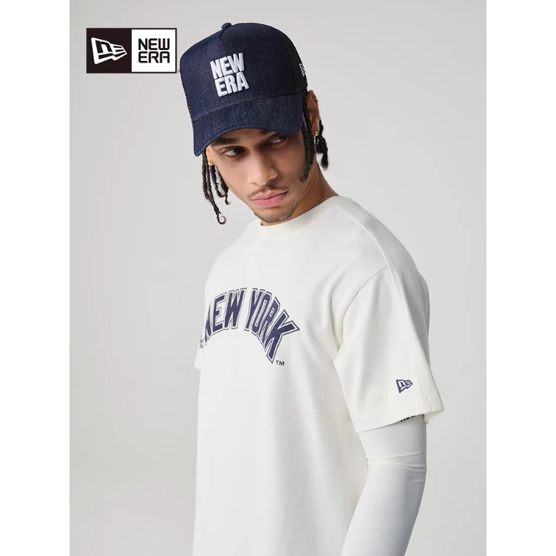 New Era Ss25 Comfortable Functional Series Mlb Super Loose Casual Letter Printed Round Neck Short-Sleeved T-Shirt for Men and Women Ivory White
