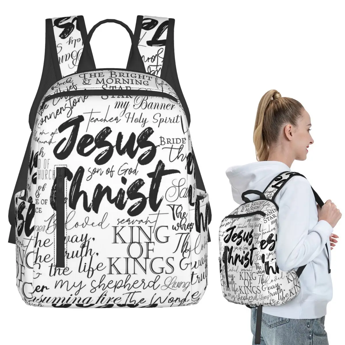 The Names Of God Yeshua Jesus Christian Backpack Student Boys Girls BookBag Kids School Bag Laptop Shoulder Bags for Men Women
