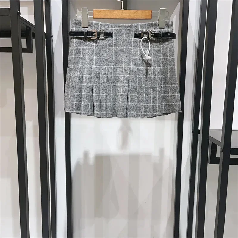 

Women Plaid Mini Skirt High Waist Fashion Spring 2024 Wool Blends Jupe