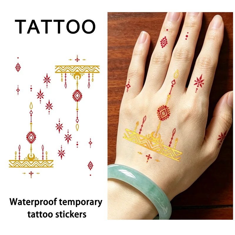 Henna Gold Foil Temporary Tattoos, Long-Lasting Waterproof & Skin-Friendly New Technology, Weddings, For Women, Arm, Leg.