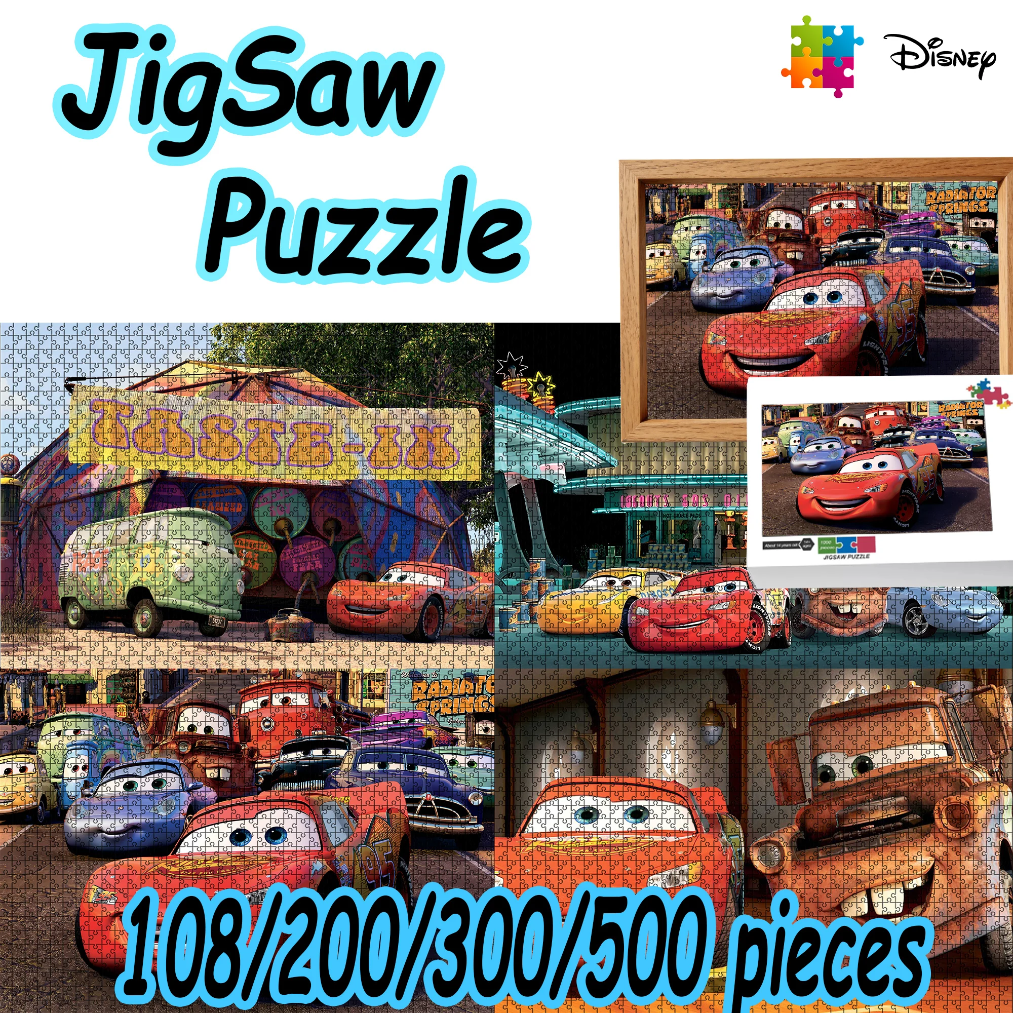 Disney carro quebra-cabeça 108/200/300/500/1000 peças quebra-cabeça de piso de madeira presente de alta qualidade divertido jogo de festa