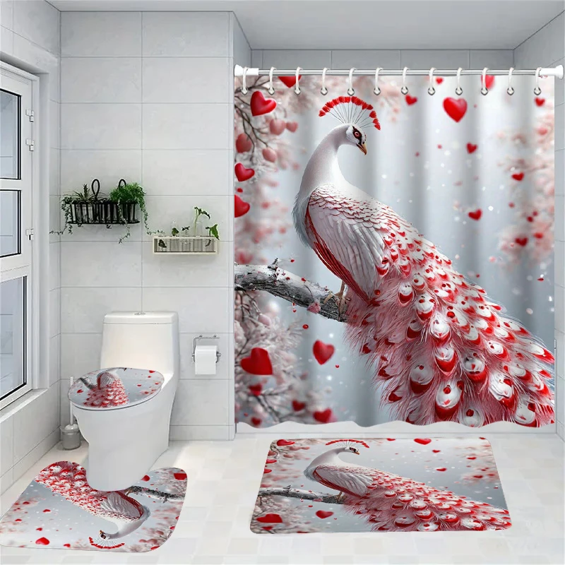 

Elegant Peacock Shower Curtain Bath Sets Waterproof Non-Slip Bathroom Rug Toilet U With 12 Hooks Home Deco
