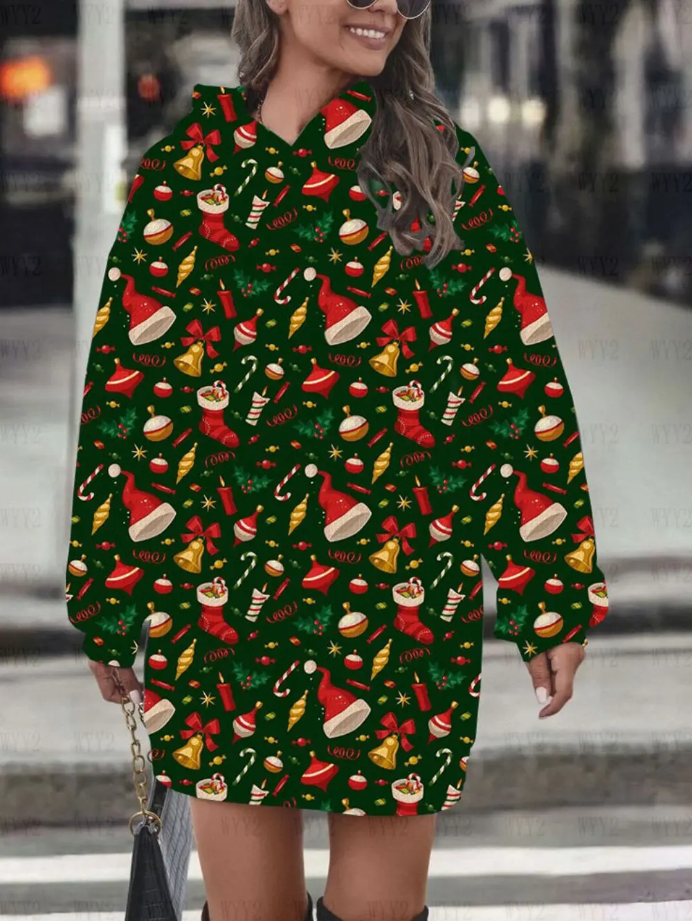

Disney Christmas Cartoon Pattern Print Elegant Gentle Hoodie Dress Girls Versatile Autumn and Winter New Long Sleeve Hoodie Dres