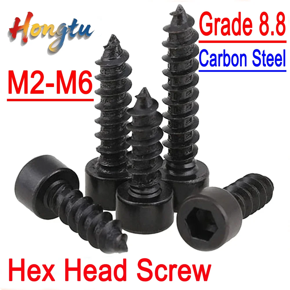 

Hongtu 10-50pcs Black Carbon Steel Allen Head Screw M2 M2.6 M3 M3.5 M4 M5 M6 Hexagon Hex Socket Head Cap Head Self Tapping Screw