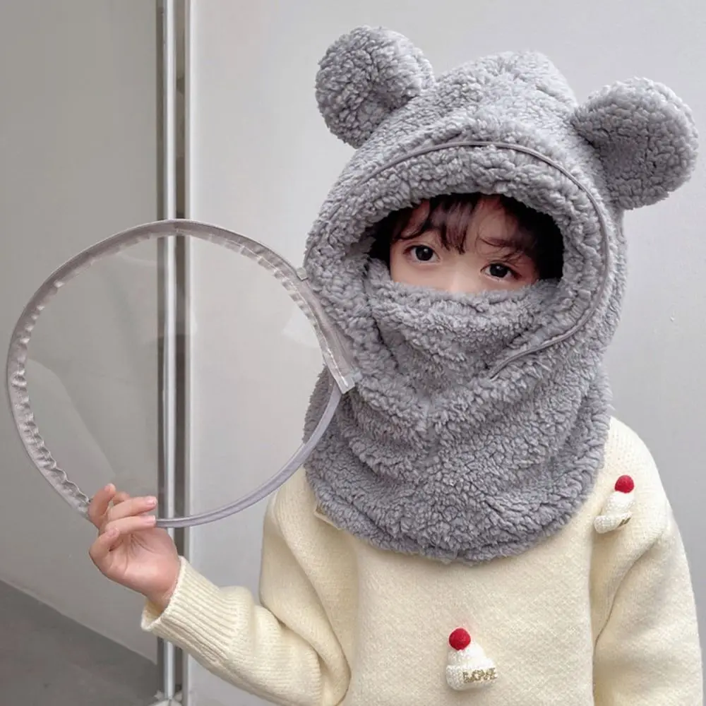 

Cartoon Bear Warm Neck Ear Cap Ear Protection Thicken Windproof Hat with Removable Mask Cold Proof One-Piece Faux Fur Hats