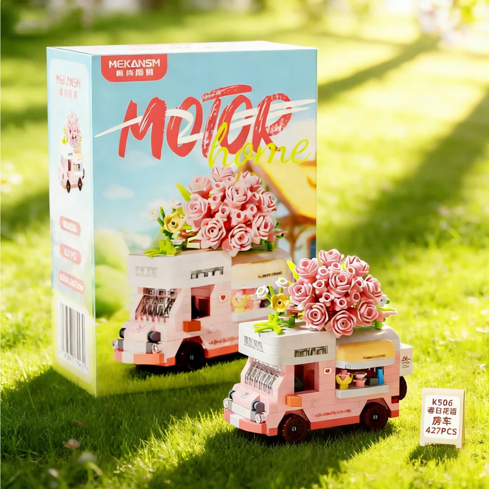 

Mini Particle Building Blocks Stall Cart Toy, Romantic Flower Shop Assembly Puzzle, Educational Toy for Kids, Desktop Blind Box