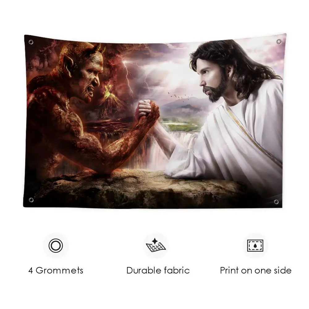 Jesus Retro Christianity Faith Flags   Banner For Garage Door Room Decor Wall Out Decoration With Metal Buckle